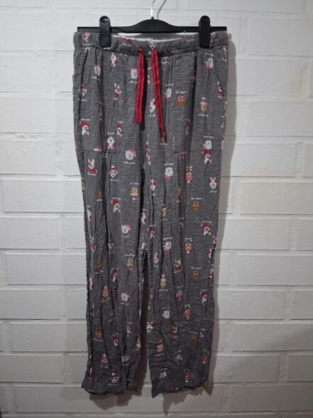 Pantalón Pijama Estampado de Perritos Navideños Gris – Mujer