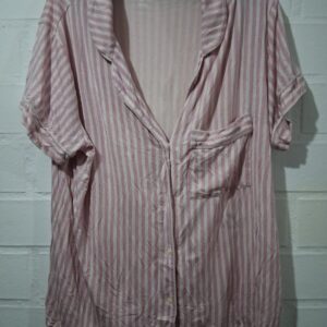Camisa Pijama Acanalada a Rayas Rosadas y Blancas – Mujer