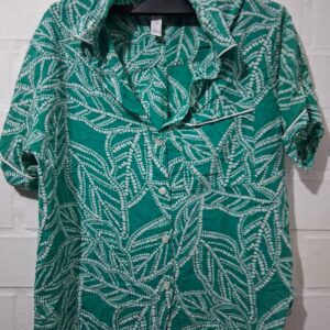 Camisa Pijama Verde Esmeralda Estampado Botánico de Puntos – Mujer